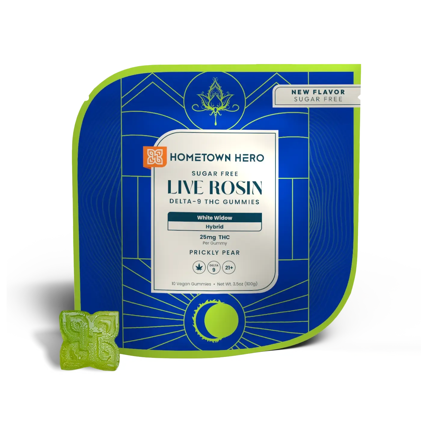 Hometown Hero Delta-9 Live Rosin Gummies- Prickly Pear White Widow- Hybrid- 10ct