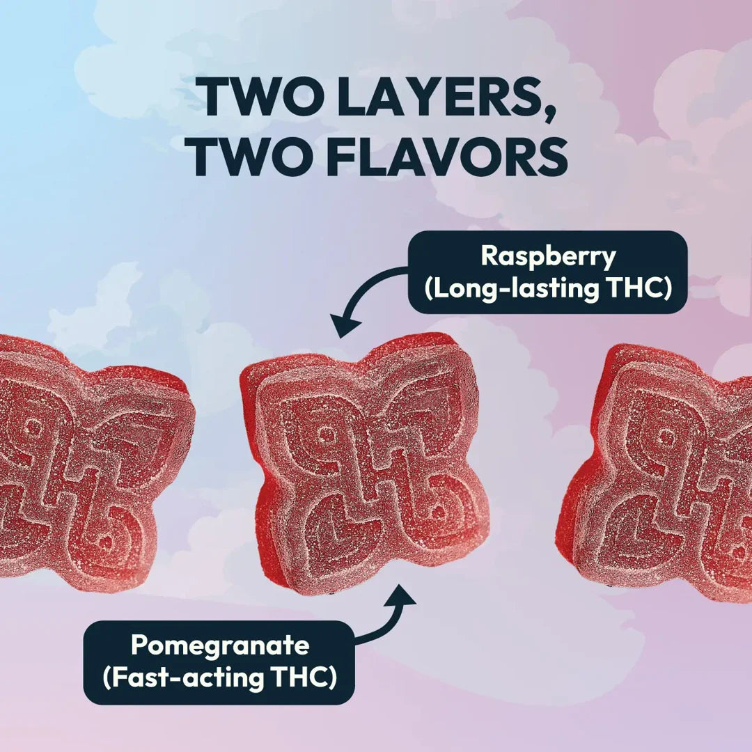 20mg D9 - [10ct] Pomegranate Raspberry - Double Take Gummies [INDICA]