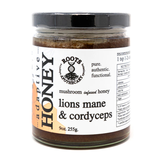 Roots | Adaptive Honey- Lions mane & Cordyceps- Mushroom infused Honey- 9oz.