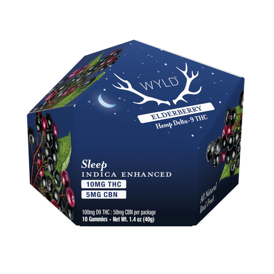 Wyld CBD Real Fruit Delta 9 THC Gummies- Indica Enhanced- Sleep- Elderberry- 10ct