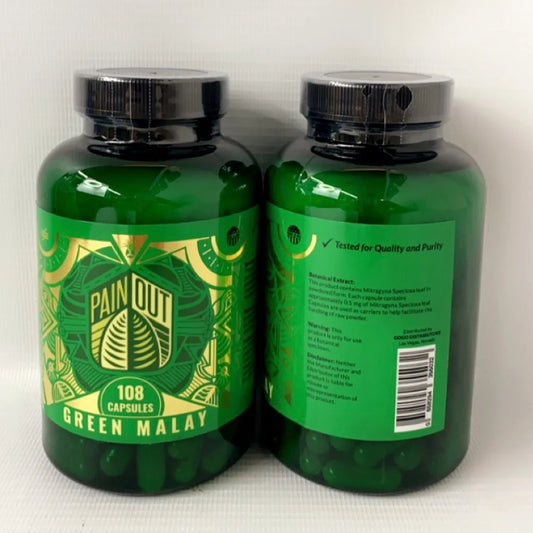 Pain Out Kratom Capsules- Green Malay- 108ct