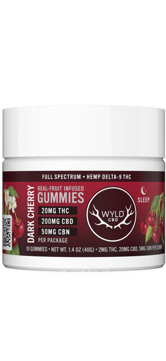 Wyld CBD Real Fruit Infused Full Spectrum+Delta 9 THC Gummies Sleep Dark Cherry 10ct