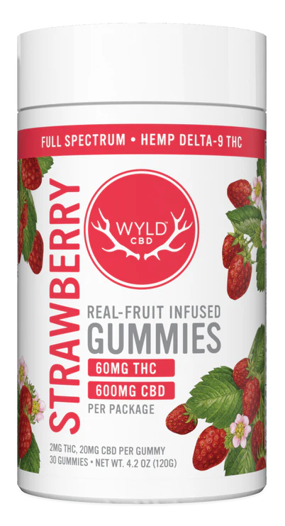 Wyld CBD Real Fruit Infused Full Spectrum+Delta 9 THC Gummies- Strawberry- 30ct