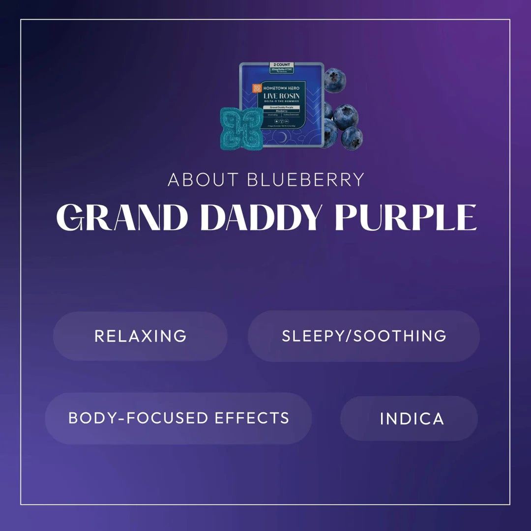 25mg D9 | (2ct) Live Rosin Gummies: Granddaddy Purp [INDICA]