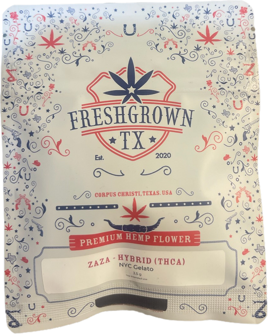 FreshGrown TX Premium Hemp Flower| Zaza- Hybrid THCA- NYC Gelato 3.5g