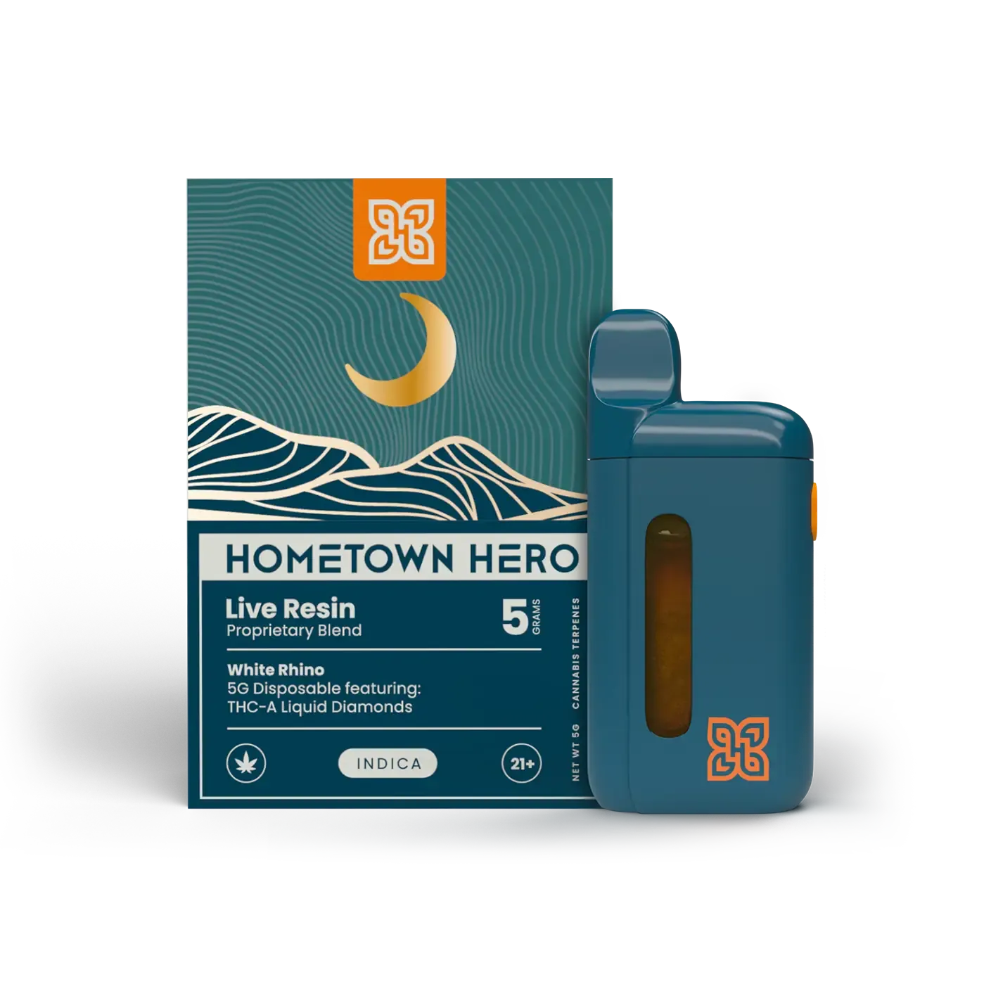 Hometown Hero THCA Liquid Diamond Live Resin Disposable- 5g- Indica- White Rhino