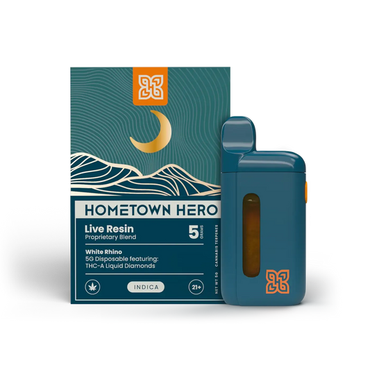 Hometown Hero THCA Liquid Diamond Live Resin Disposable- 5g- Indica- White Rhino